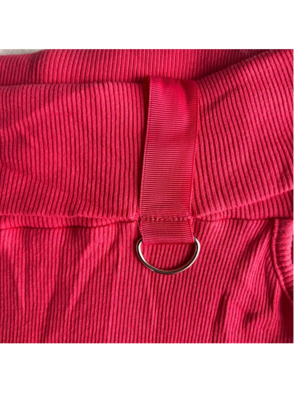 Y2K Pink Off Shoulder Ribbed Knit Top L/XL Barbiecore Coquette Cotton D Ring - Picture 7 of 7